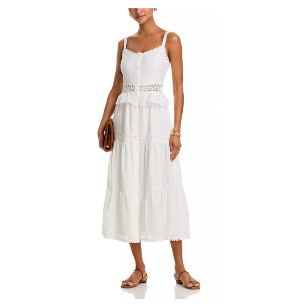 Aqua Tiered Midi Dress – Size M – White – NWT